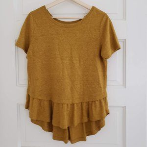 NWOT Peplum Ruffle Tee | Mustard Yellow